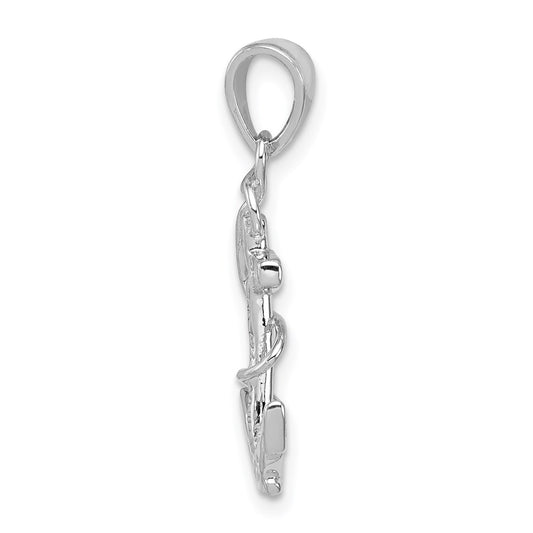 Sterling Silver Rhodium-plated CZ Anchor Pendant