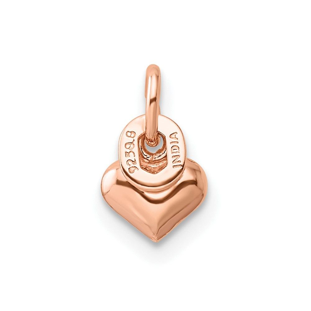 Sterling Silver Rose-tone Polished Puffed Heart Pendant