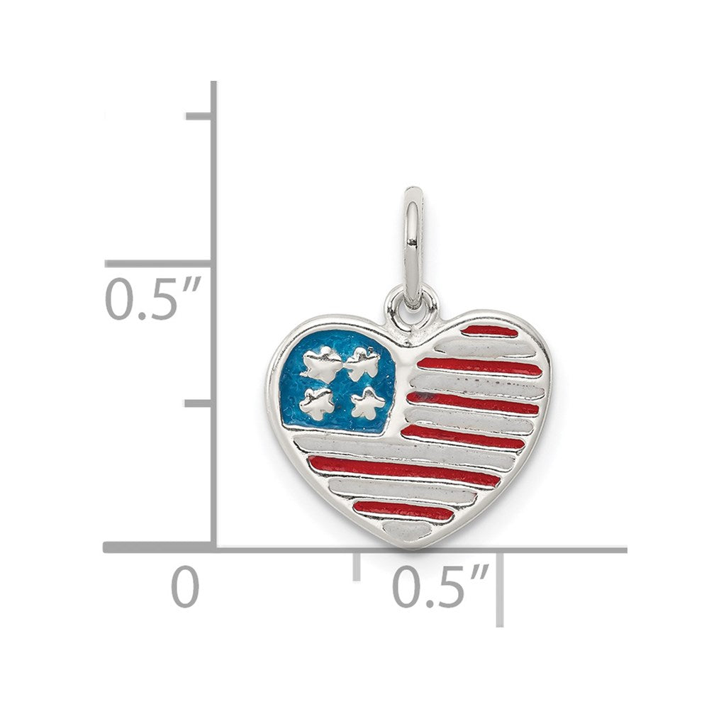 Sterling Silver Polished Enamel American Flag Heart Pendant