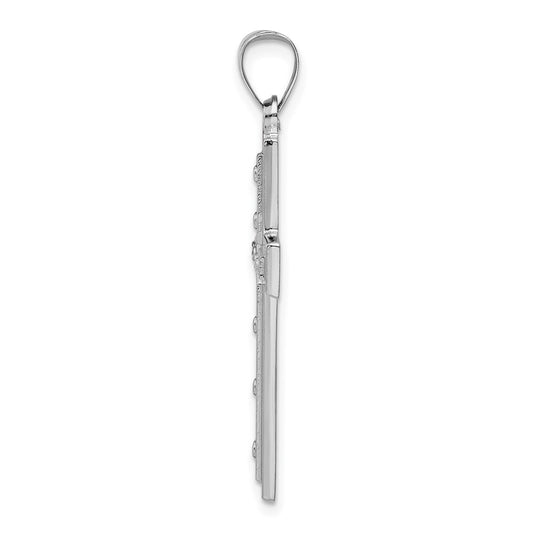 Sterling Silver Rhodium-plated Satin & Polished Latin Cross Pendant
