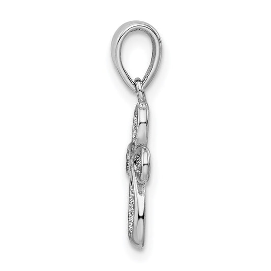 Sterling Silver Rhodium-plated Enamel & Glitter Fabric Cross Pendant