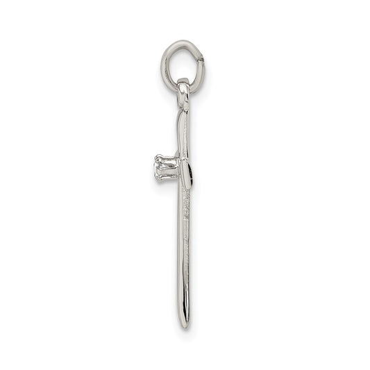 Sterling Silver Polished CZ Cross Pendant