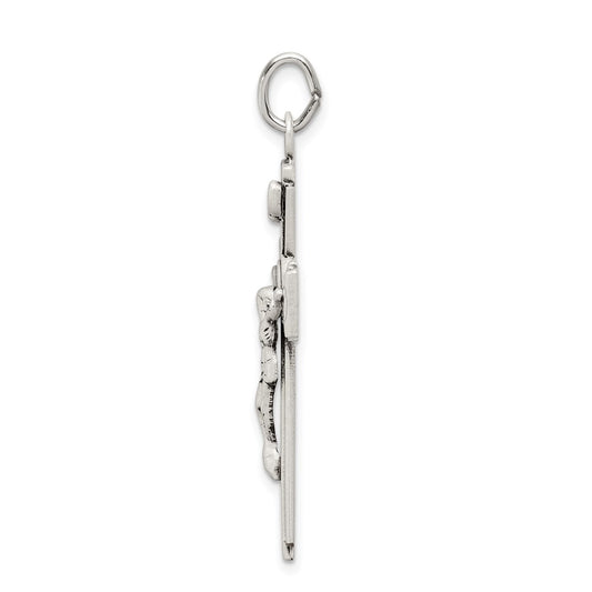 Sterling Silver Satin and D/C INRI Crucifix Pendant