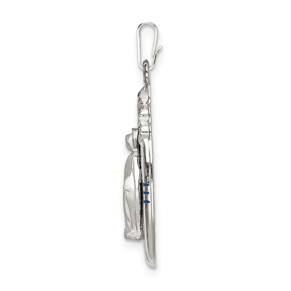 Sterling Silver Satin & D/C Epoxy & Crystal Miraculous Medal Pendant