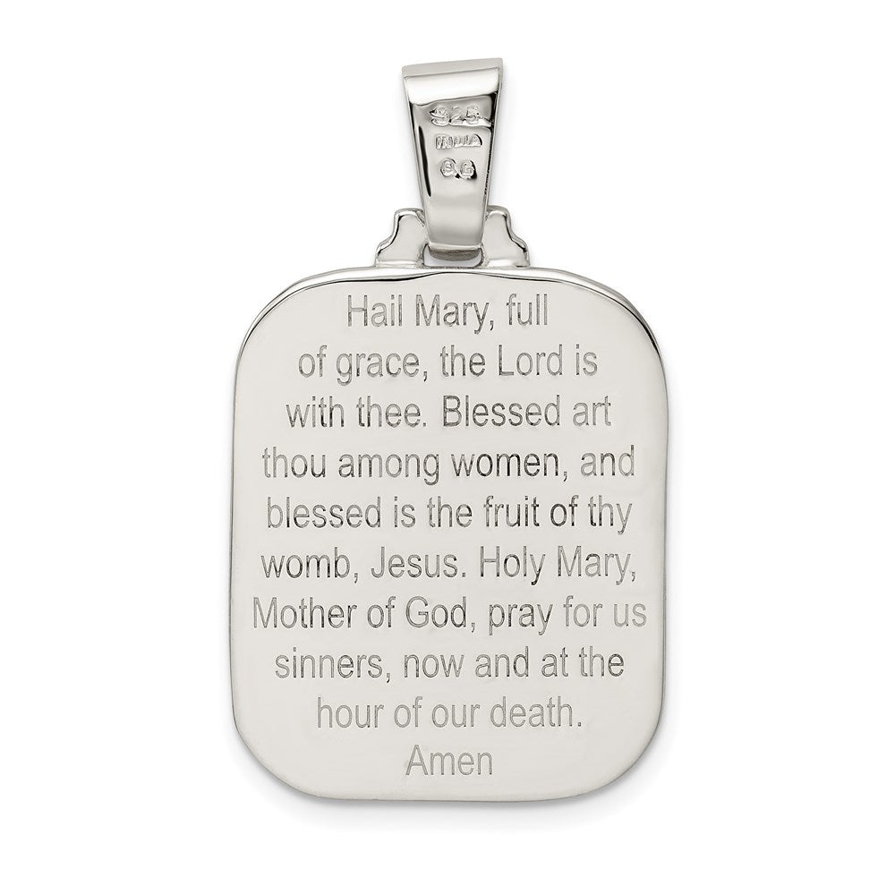 Sterling Silver Satin & Polished Mary w/Hail Mary Prayer Pendant