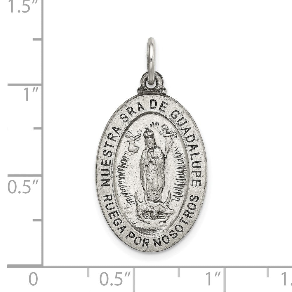 Sterling Silver Satin Antiqued Spanish Lady of Guadalupe Medal Pendant