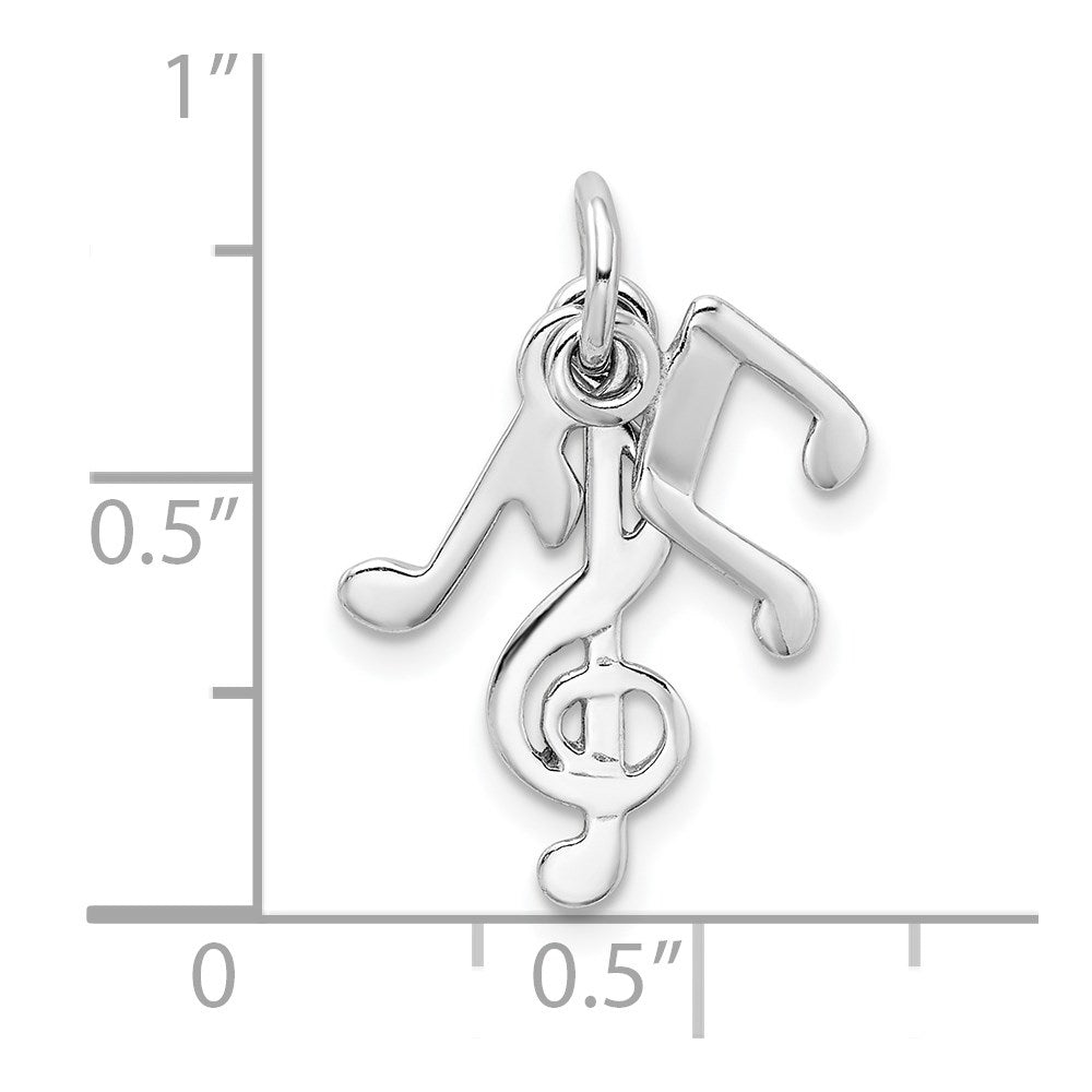 Sterling Silver Rhod-plated Polished Music Notes Charm
