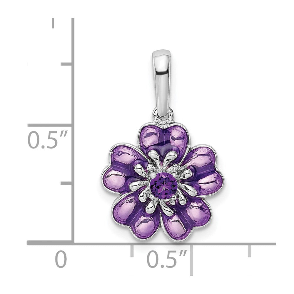 Sterling Silver Rhodium-plated Amethyst and Enamel Pendant