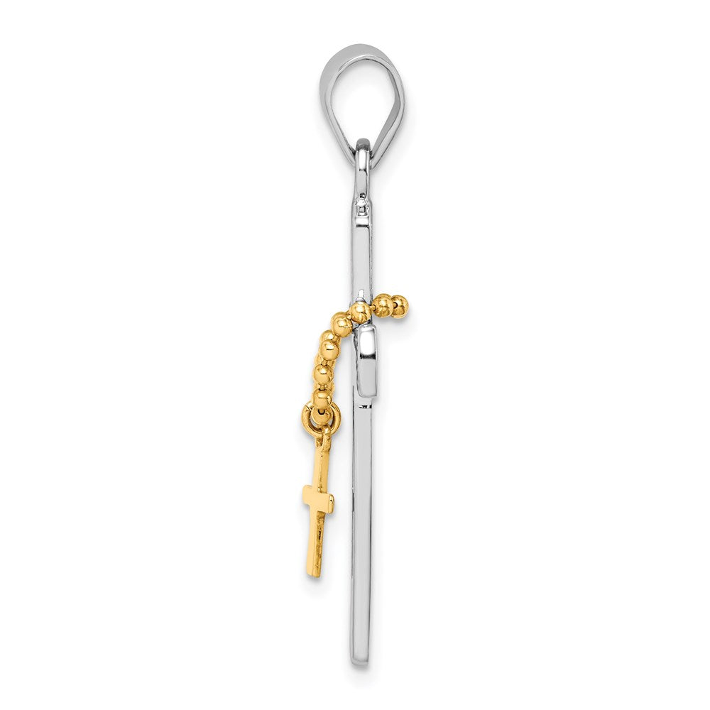 Sterling Silver Rhodium-plated Polished Gold Tone Double Cross Pendant