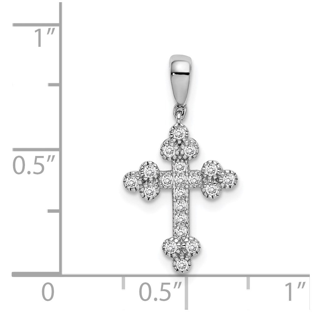 Sterling Silver Rhodium-plated Polished CZ Budded Cross Pendant