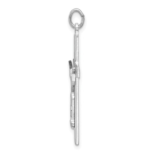 Sterling Silver Platinum-plated Textured Risen Christ Cross Pendant