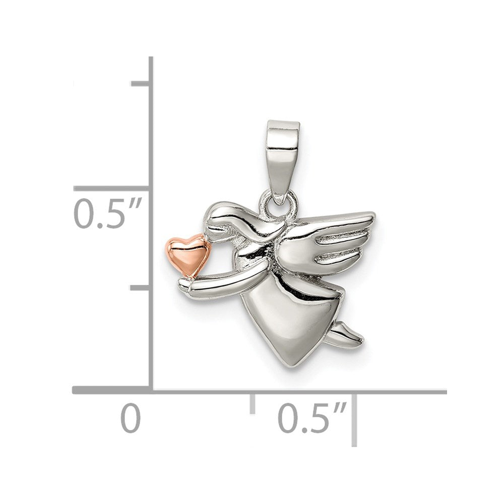 Sterling Silver Rose-tone Polished Angel Pendant