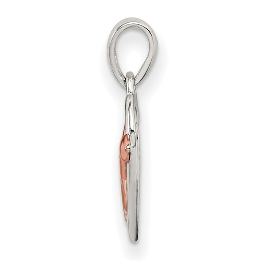 Sterling Silver Rhodium-plated & Rose-tone Heart and Arrow Pendant