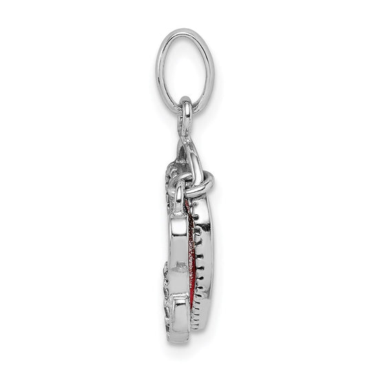 Sterling Silver Rhodium-plated CZ Glitter Infused Heart and Key Pendant