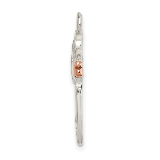 Sterling Silver & Rose-tone Polished Angel Pendant