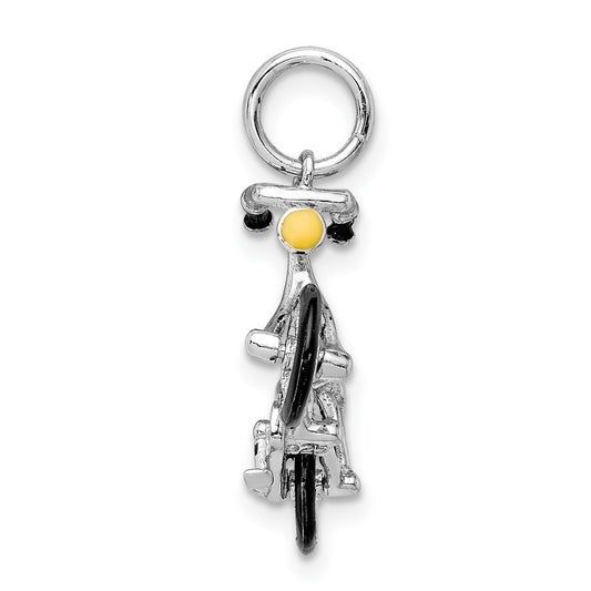 Sterling Silver Rhodium-plated Enameled Moveable Bicycle Pendant