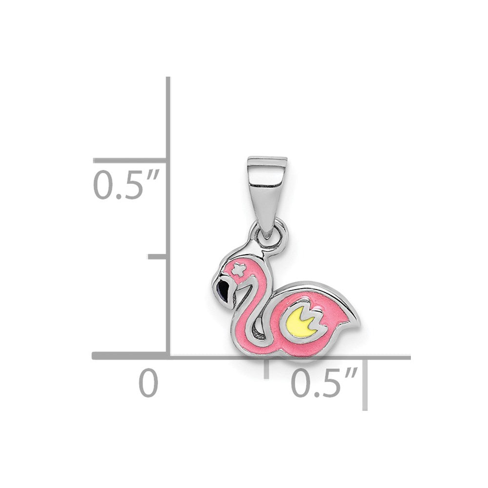 Sterling Silver RH-plated Multi-color Enamel Flamingo Children's Pendant