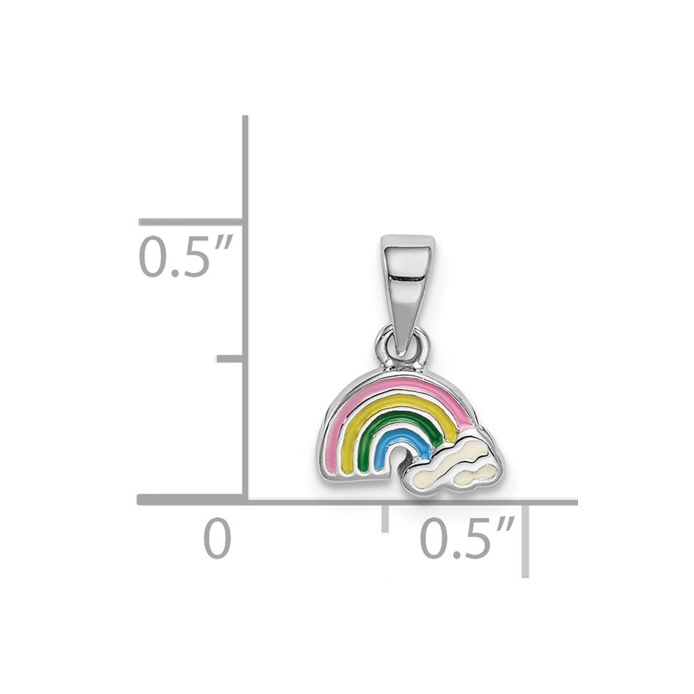 Sterling Silver RH-plated Polished & Enameled Rainbow Children's Pendant