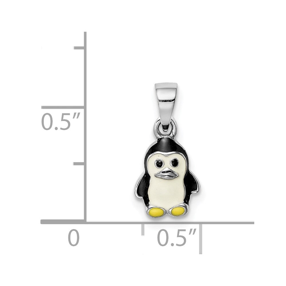 Sterling Silver RH-plated Multi-color Enameled Penguin Children's Pendant