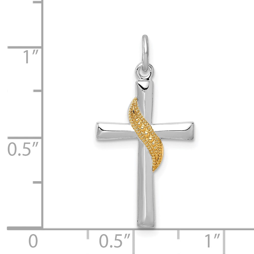 Sterling Silver Platinum-plated & Gold Tone Cross Pendant