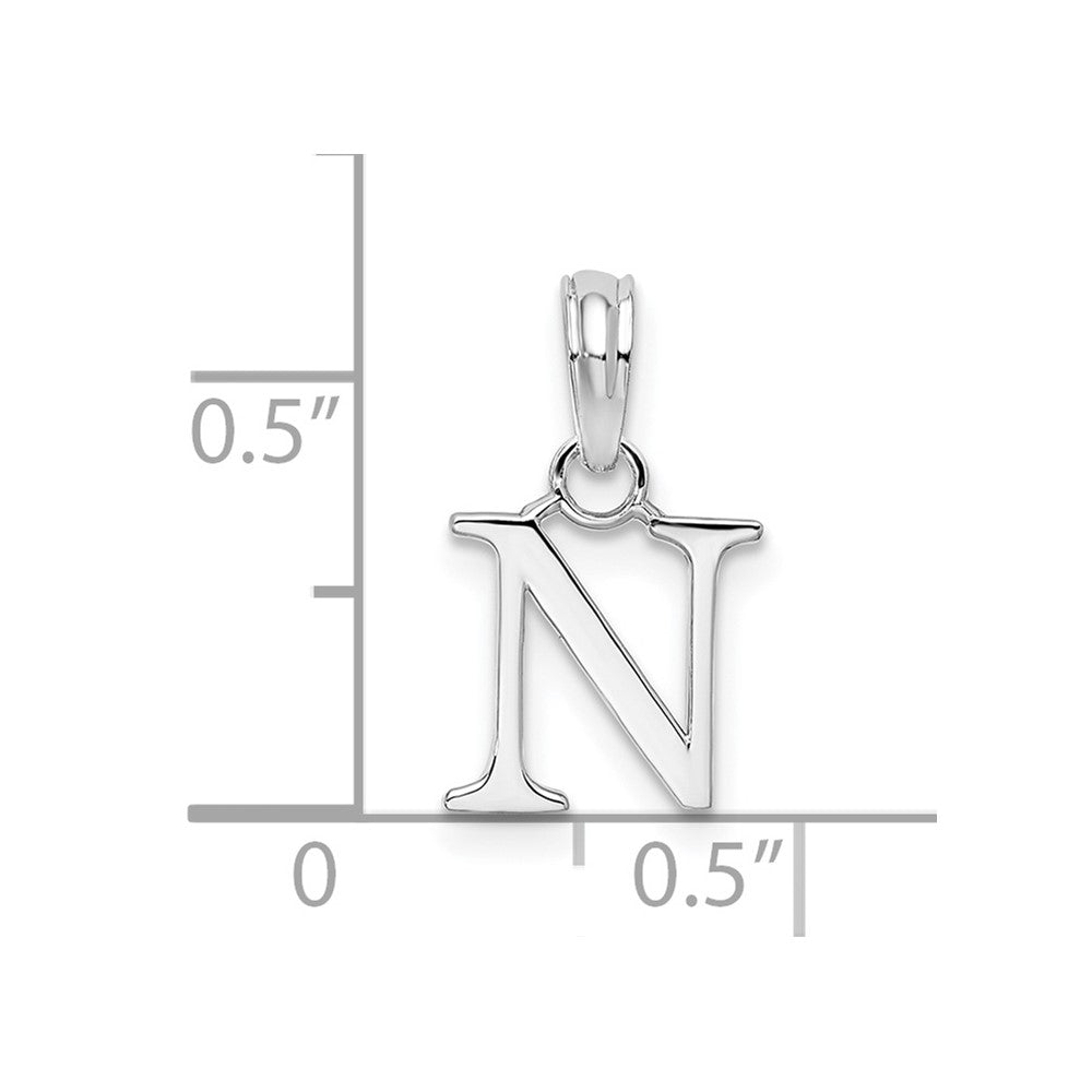 Sterling Silver Rhodium-plated Polished Block Initial -N- Pendant