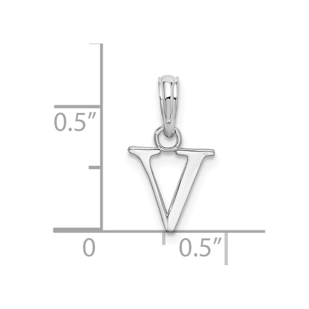 Sterling Silver Rhodium-plated Polished Block Initial -V- Pendant