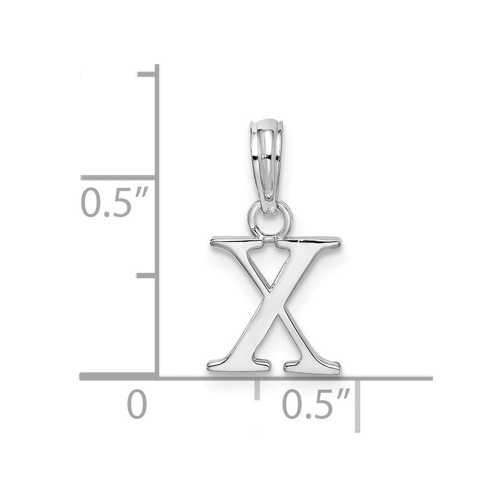 Sterling Silver Rhodium-plated Polished Block Initial -X- Pendant