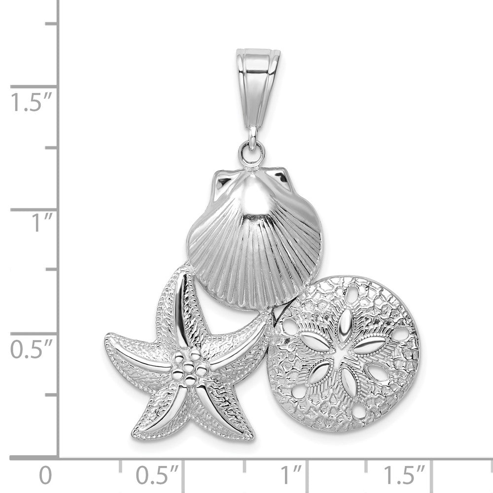 De-Ani Sterling Silver Rhodium-plated Polished and Textured Sea Life Pendant