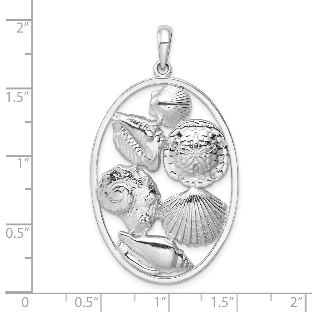 De-Ani Sterling Silver Rhodium-plated Polished Shells Oval Pendant