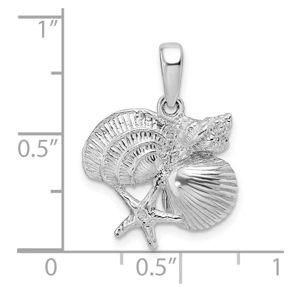 De-Ani Sterling Silver Rhodium-Plated Polished Shell Cluster Pendant