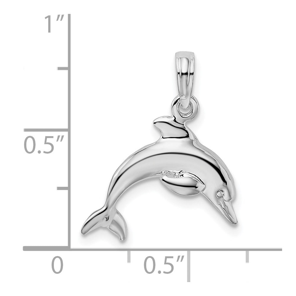 De-Ani Sterling Silver Rhodium-Plated Polished 3D Jumping Dolphin Pendant