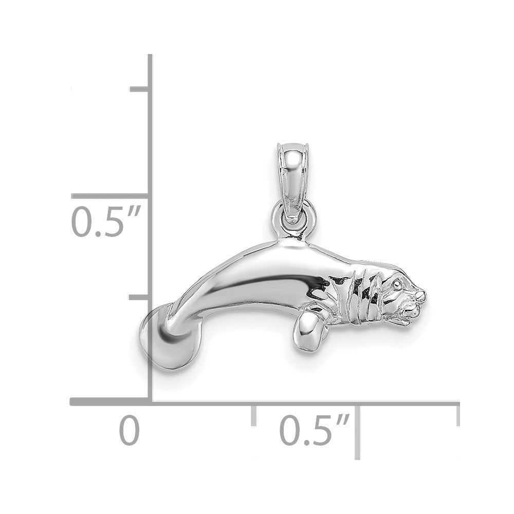 De-Ani Sterling Silver Rhodium-Plated Polished 3D Manatee Pendant