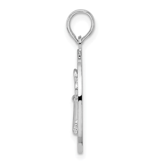 De-Ani Sterling Silver Rhodium-Plated Textured Siesta Key Florida with Key Pendant