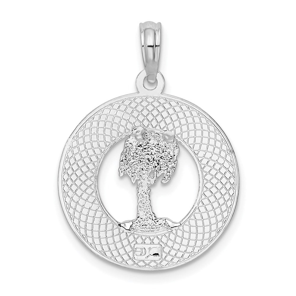De-Ani Sterling Silver Rhodium-Plated Textured Key West with Palm Tree Pendant