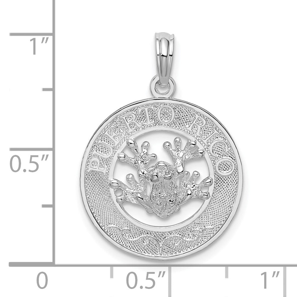 De-Ani Sterling Silver Rhodium-Plated Polished Puerto Rico Circle Frog Pendant