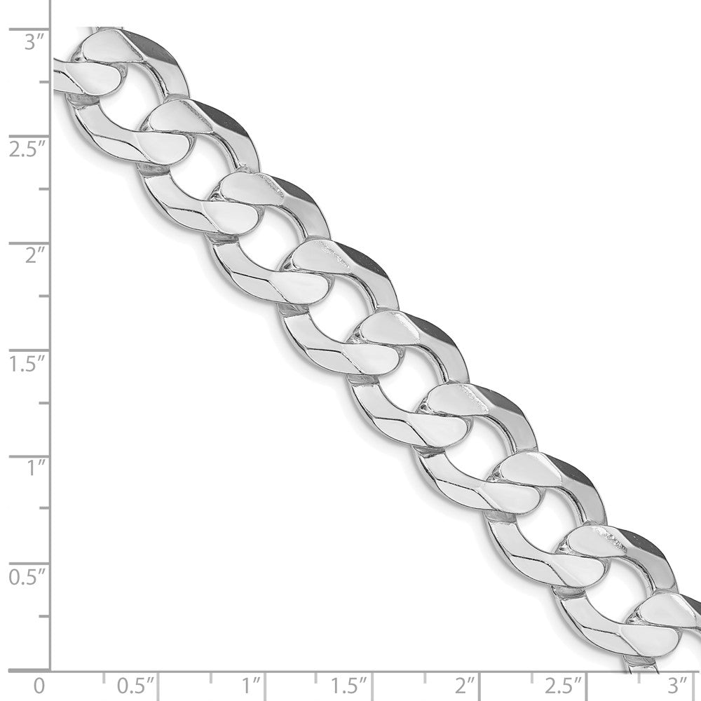 Sterling Silver Rhodium-plated 14.0mm Concave Beveled Curb Chain