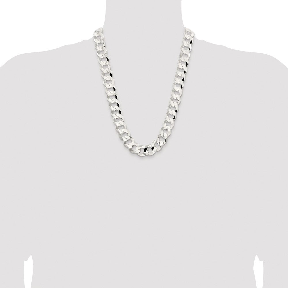 Sterling Silver Rhodium-plated 15.75mm Concave Beveled Curb Chain