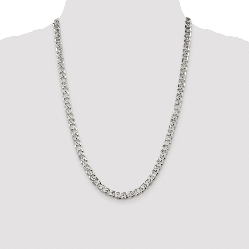 Sterling Silver Rhodium-plated 7mm Pav Curb Chain