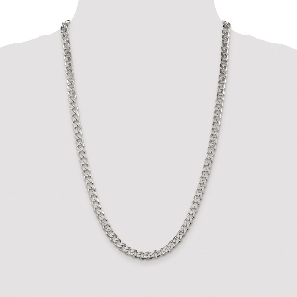 Sterling Silver Rhodium-plated 7mm Pav Curb Chain