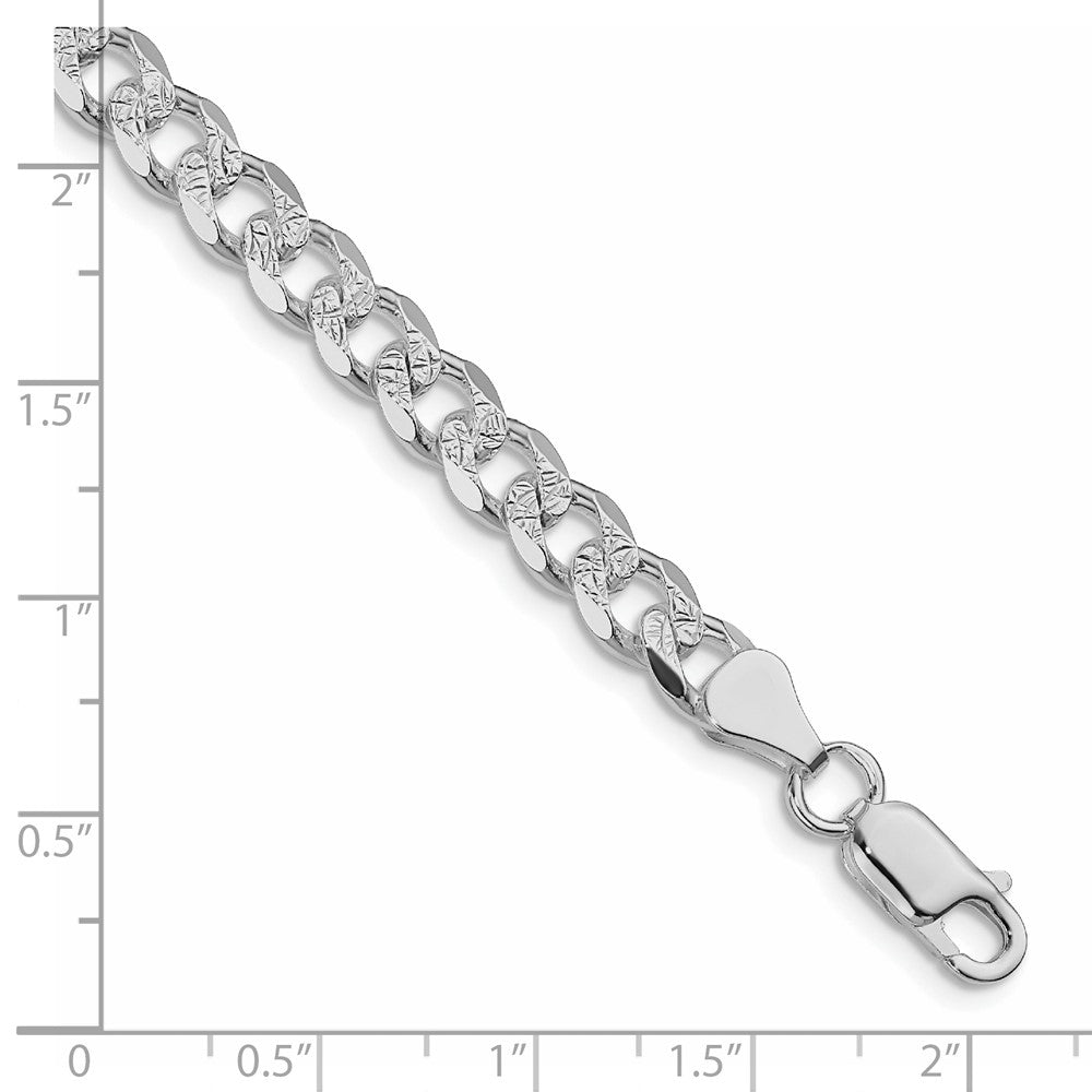 Sterling Silver Rhodium-plated 7mm Pav Curb Chain