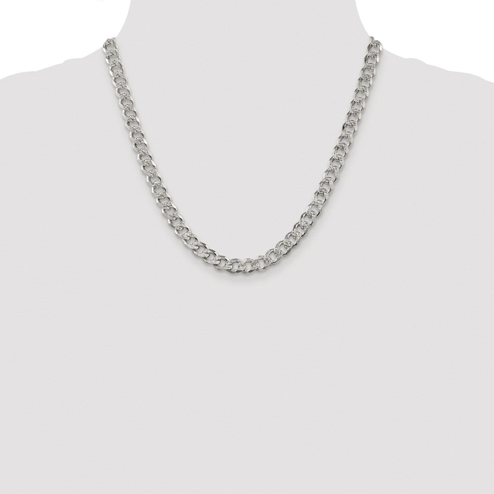 Sterling Silver Rhodium-plated 7.5mm Pav Curb Chain