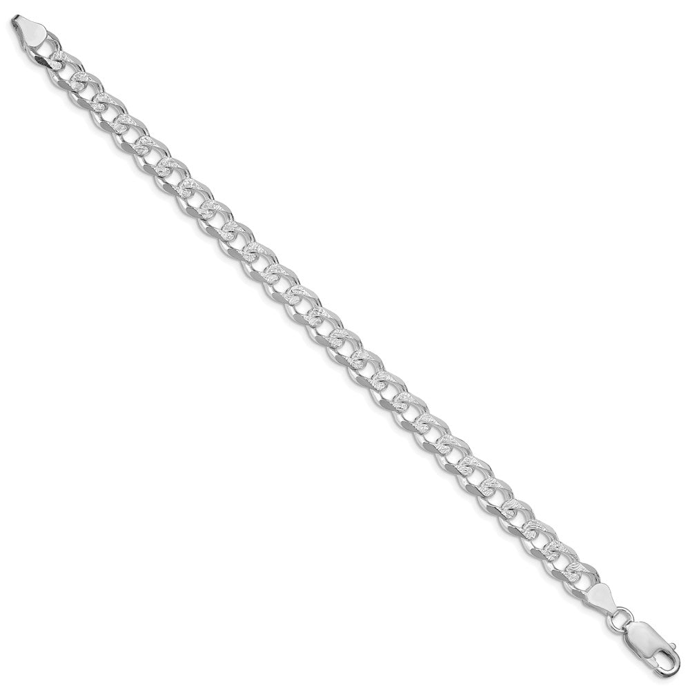 Sterling Silver Rhodium-plated 7.5mm Pave Curb Chain