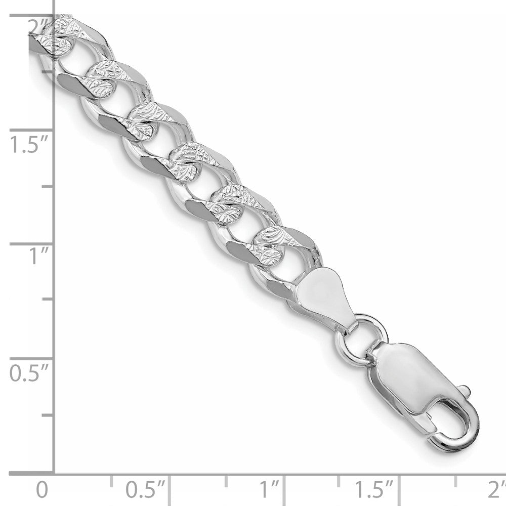 Sterling Silver Rhodium-plated 7.5mm Pav Curb Chain