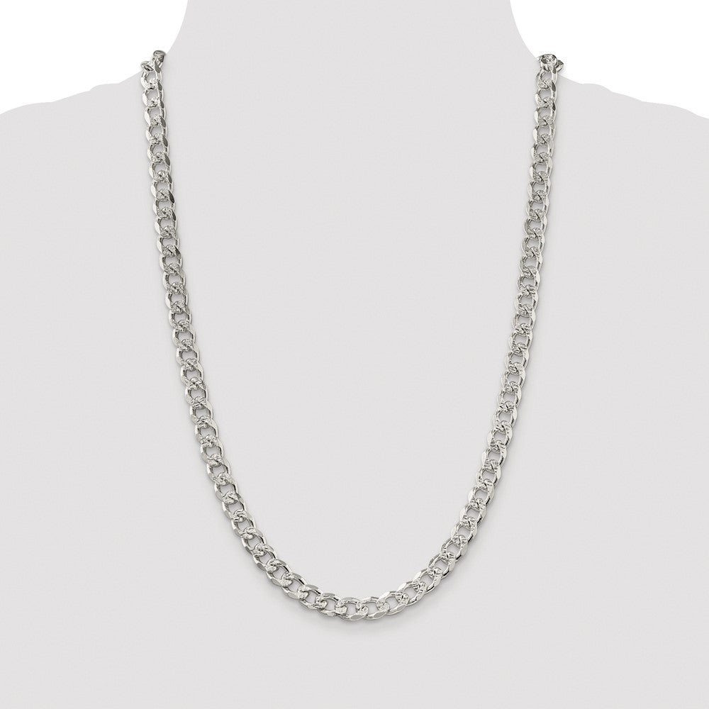 Sterling Silver Rhodium-plated 8.3mm Pav Curb Chain