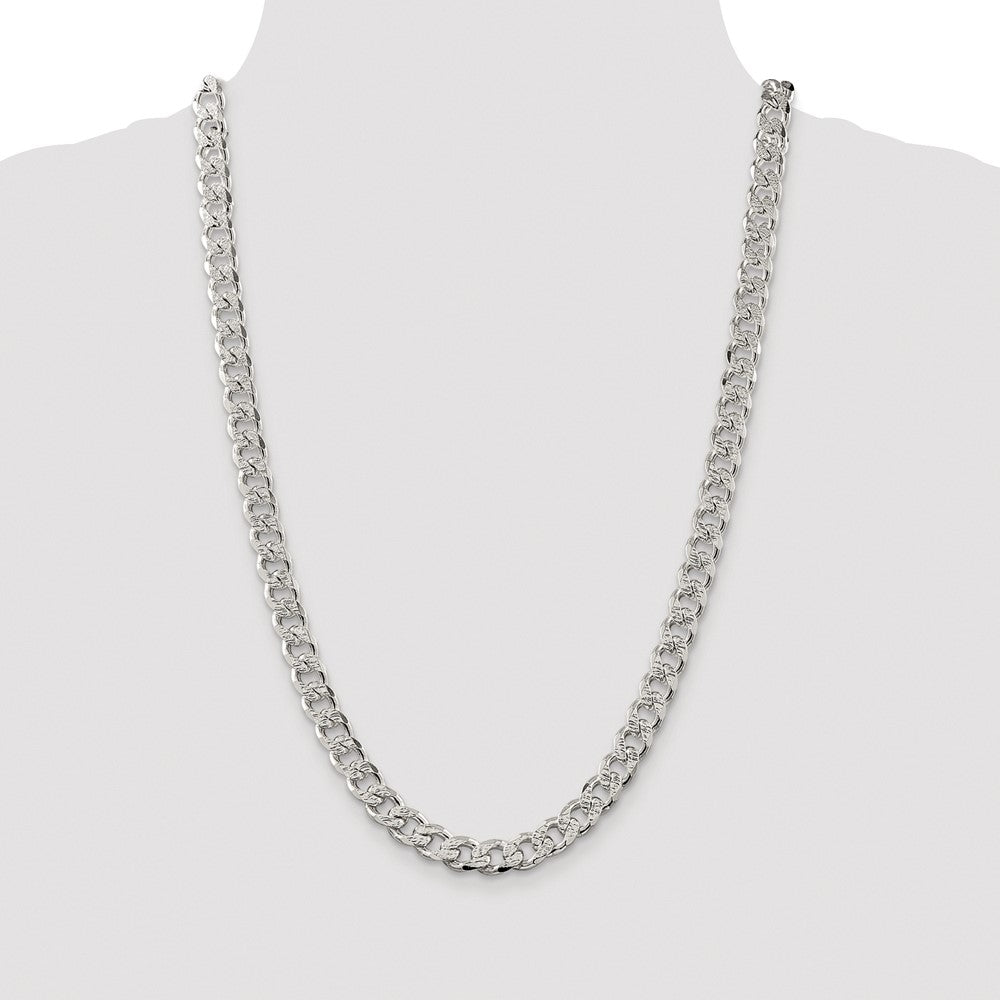 Sterling Silver Rhodium-plated 9.3mm Pav Curb Chain