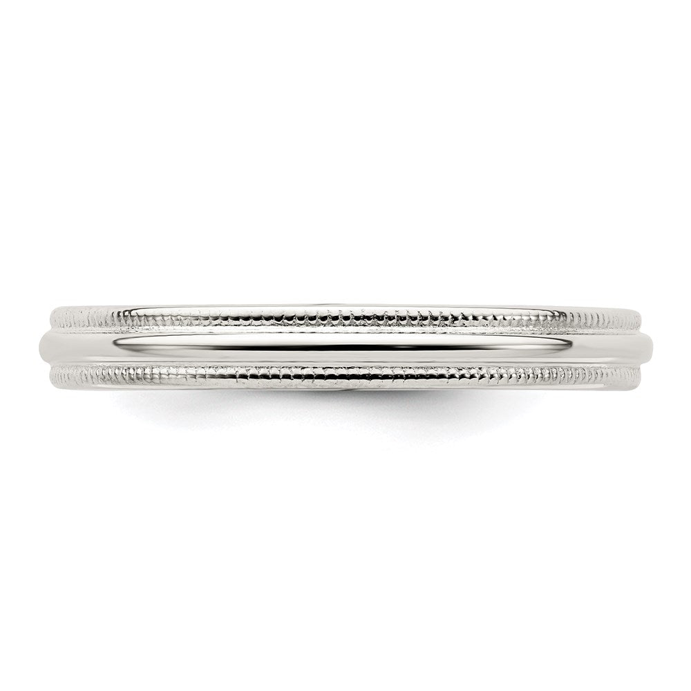 Sterling Silver Rhodium-plated 3mm Comfort Fit Milgrain Size 7 Band