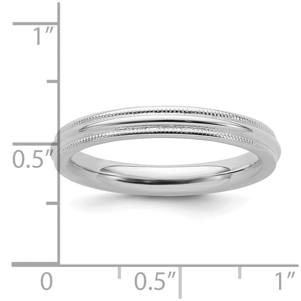 Sterling Silver Rhodium-plated 3mm Comfort Fit Milgrain Size 7 Band