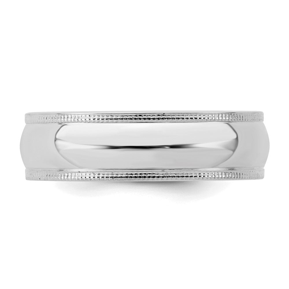 Sterling Silver Rhodium-plated 6mm Comfort Fit Milgrain Size 7 Band