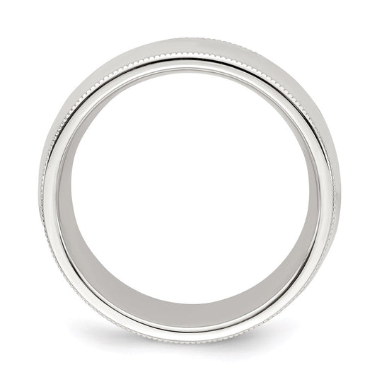 Sterling Silver 8mm Comfort Fit Half Round Milgrain Size 5.5 Band