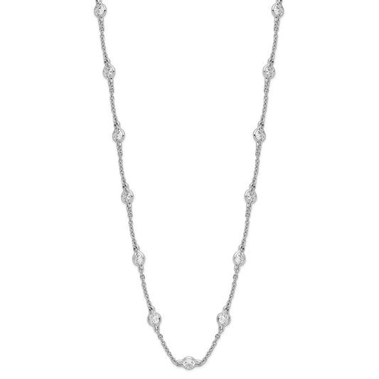 Cheryl M Sterling Silver Rhodium-plated Brilliant-cut Round CZ 19 Station 18.5 Inch Necklace